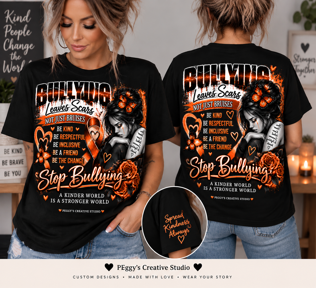 🧡🖤 Bullying Awareness T-Shirt — Stop Bullying 🧡🖤 T-Shirt de sensibilisation contre l’intimidation — Stop à l’intimidation