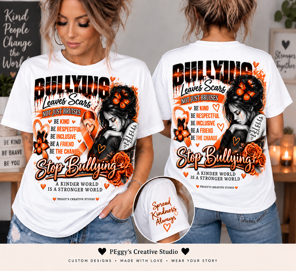 🧡🖤 Bullying Awareness T-Shirt — Stop Bullying 🧡🖤 T-Shirt de sensibilisation contre l’intimidation — Stop à l’intimidation