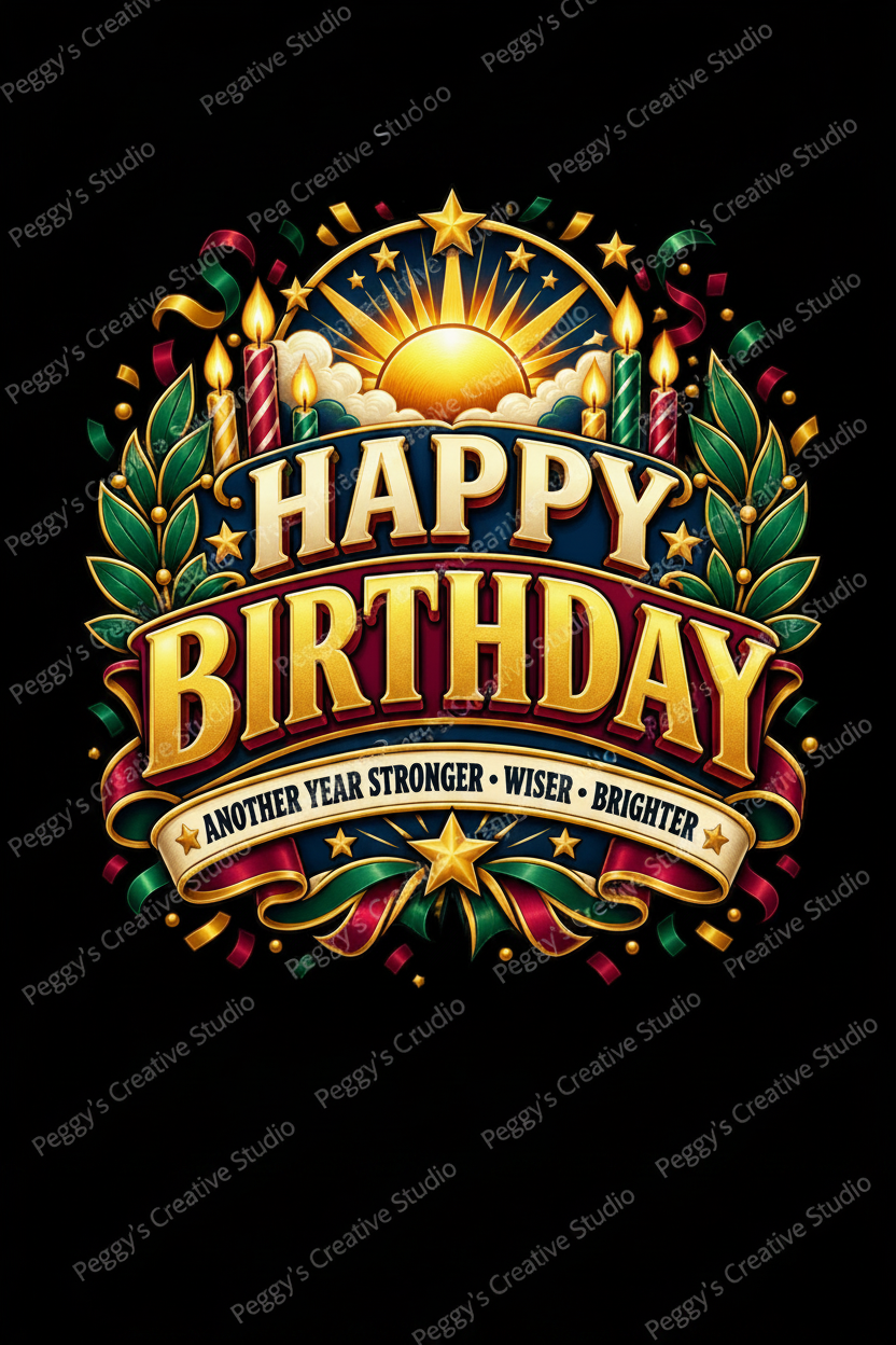 Happy Birthday - Another Year Stronger Wiser Brighter - Gold and Green