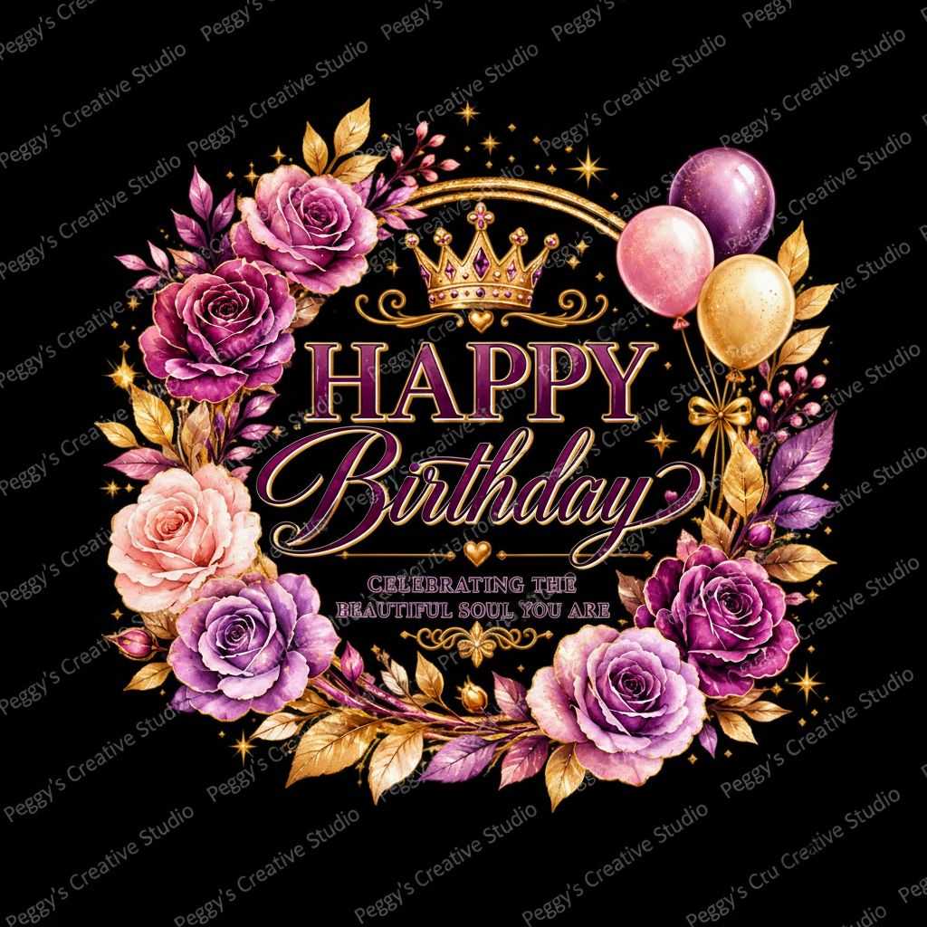 Happy Birthday - Celebrating the Beautiful Soul You Are - Purple Roses Full