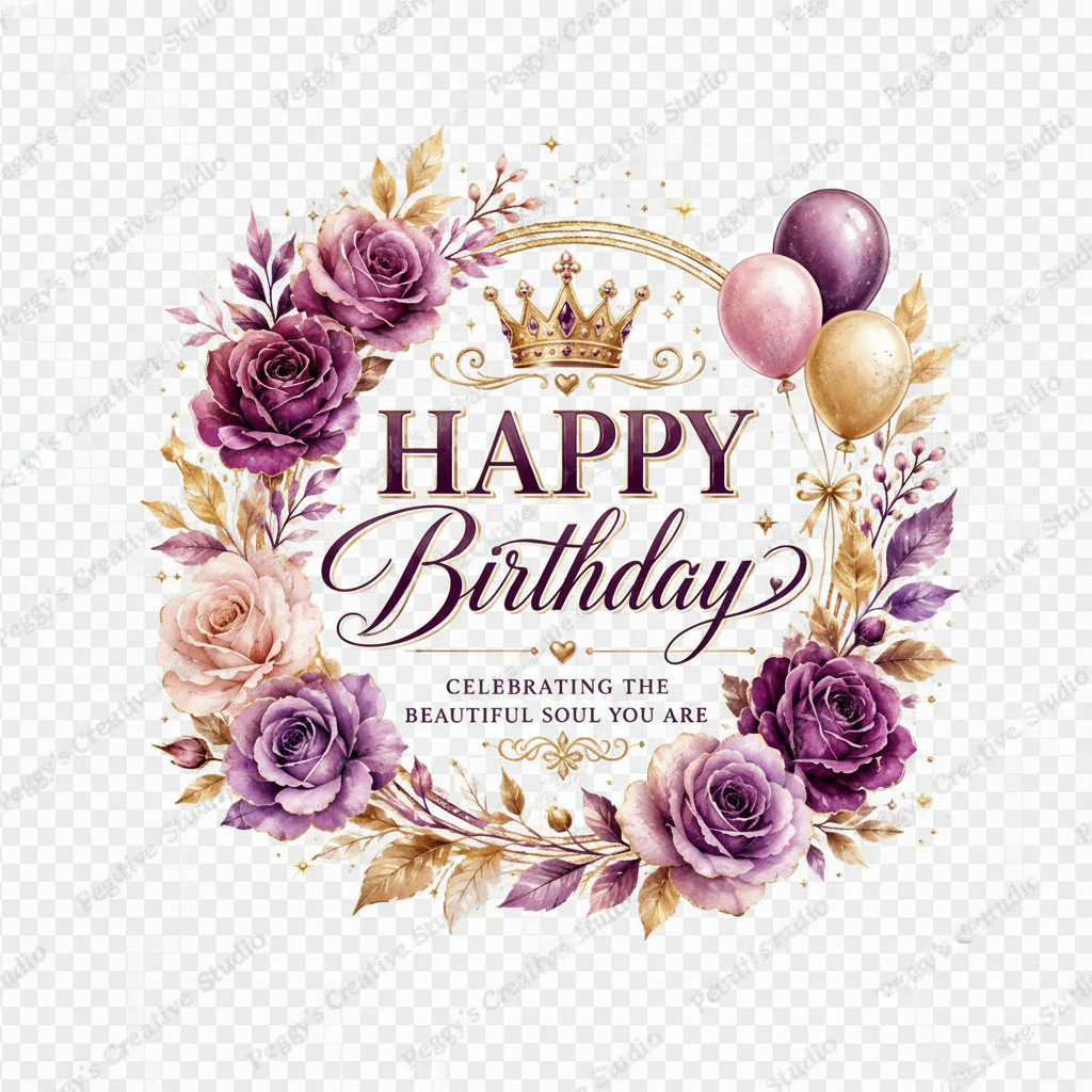Happy Birthday - Celebrating the Beautiful Soul You Are - Purple Roses
