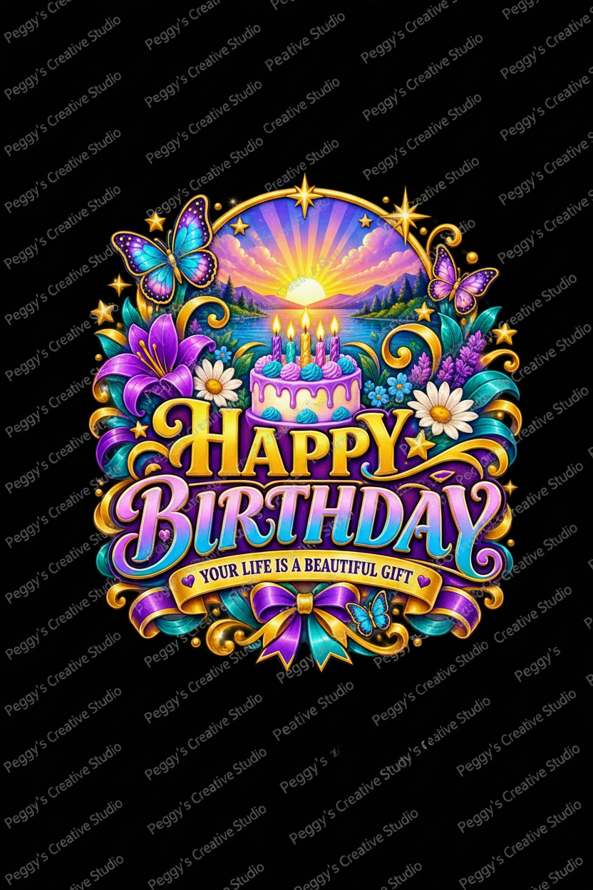 Happy Birthday - Your Life is a Beautiful Gift - Butterflies and Sunset