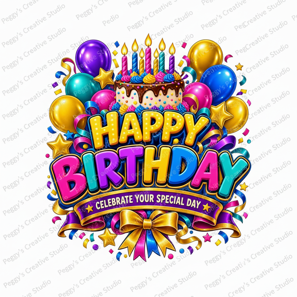 Happy Birthday - Celebrate Your Special Day - Colorful Balloons and Cake