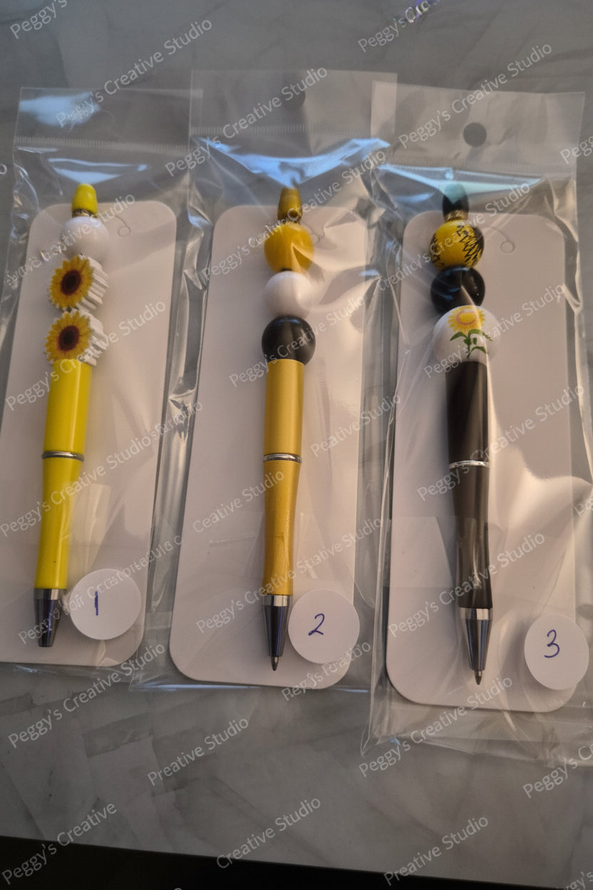 Handmade Sunflower Beaded Pens | Stylos à Perles Tournesol Faits à la Main