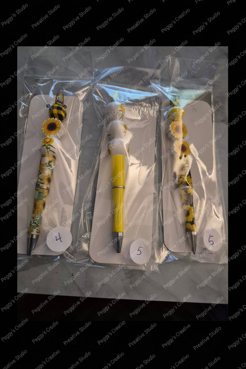 Handmade Sunflower Beaded Pens | Stylos à Perles Tournesol Faits à la Main